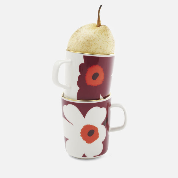 Marimekko Juhla Unikko 2.5DL Mug 2pc Set Burgundy gold